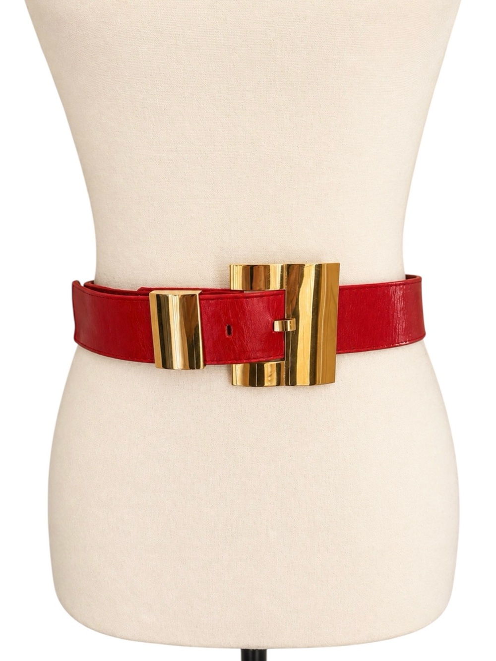 Vintage Suzy Shier Red Suede & Leather Belt with Gold Buckle - S/M